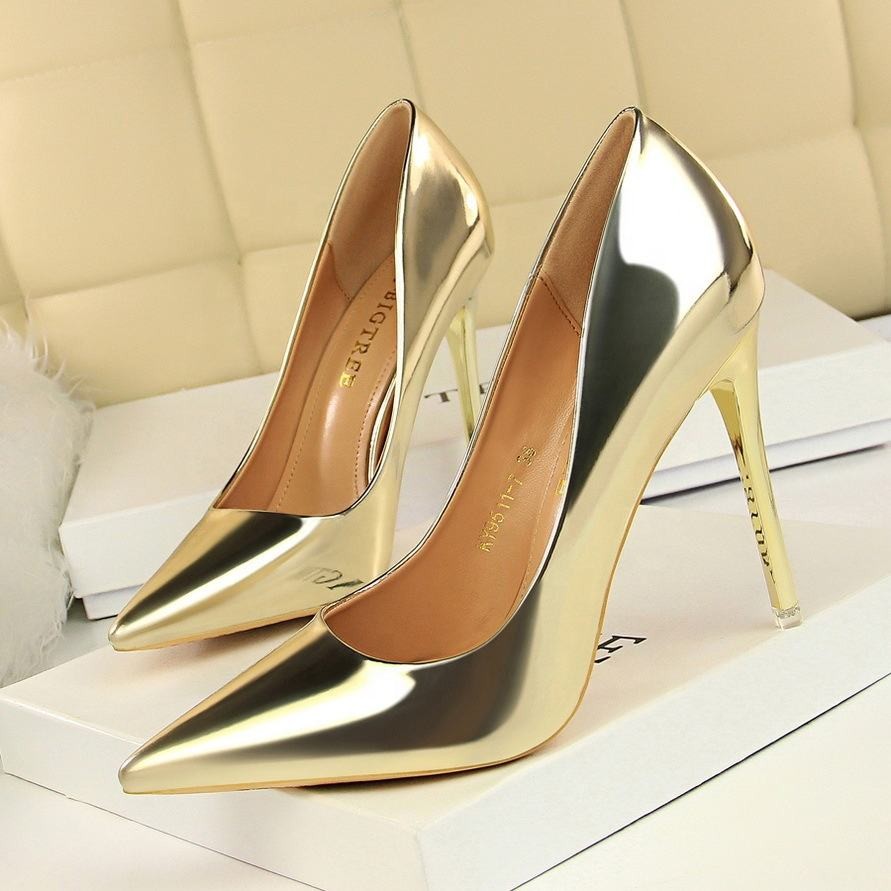 SS0037 Summer high heel shoes women 2023 wholesale latest spring ladies golden pump shoes