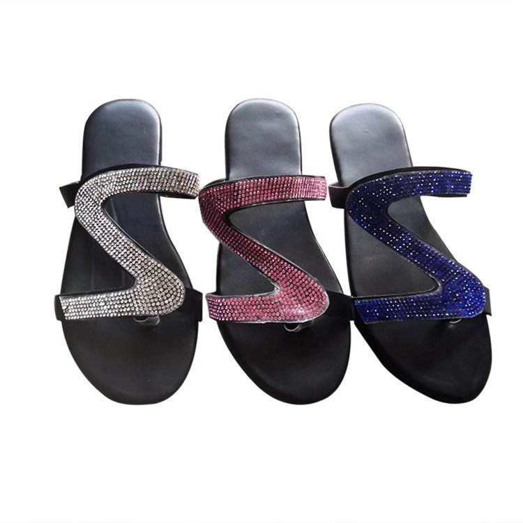 New rhinestone ladies flats shoes indoor outdoor stylish women flat bottom sandals in summer plus size women's slippers